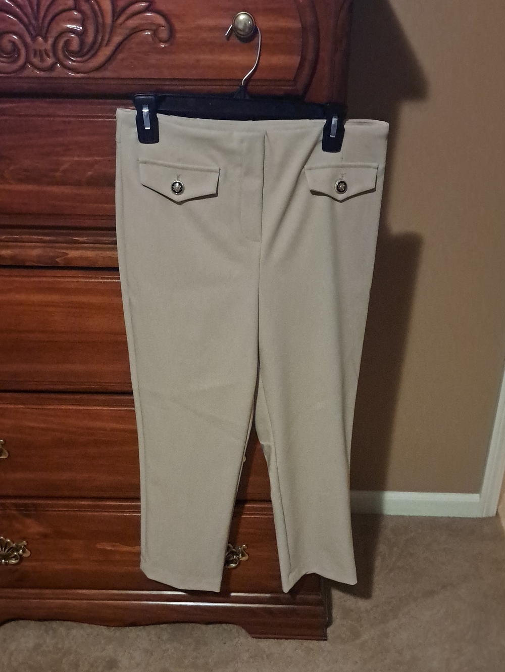 Rachel Zoe Cropped Khaki Ankle Pants with Button-Flap Pockets